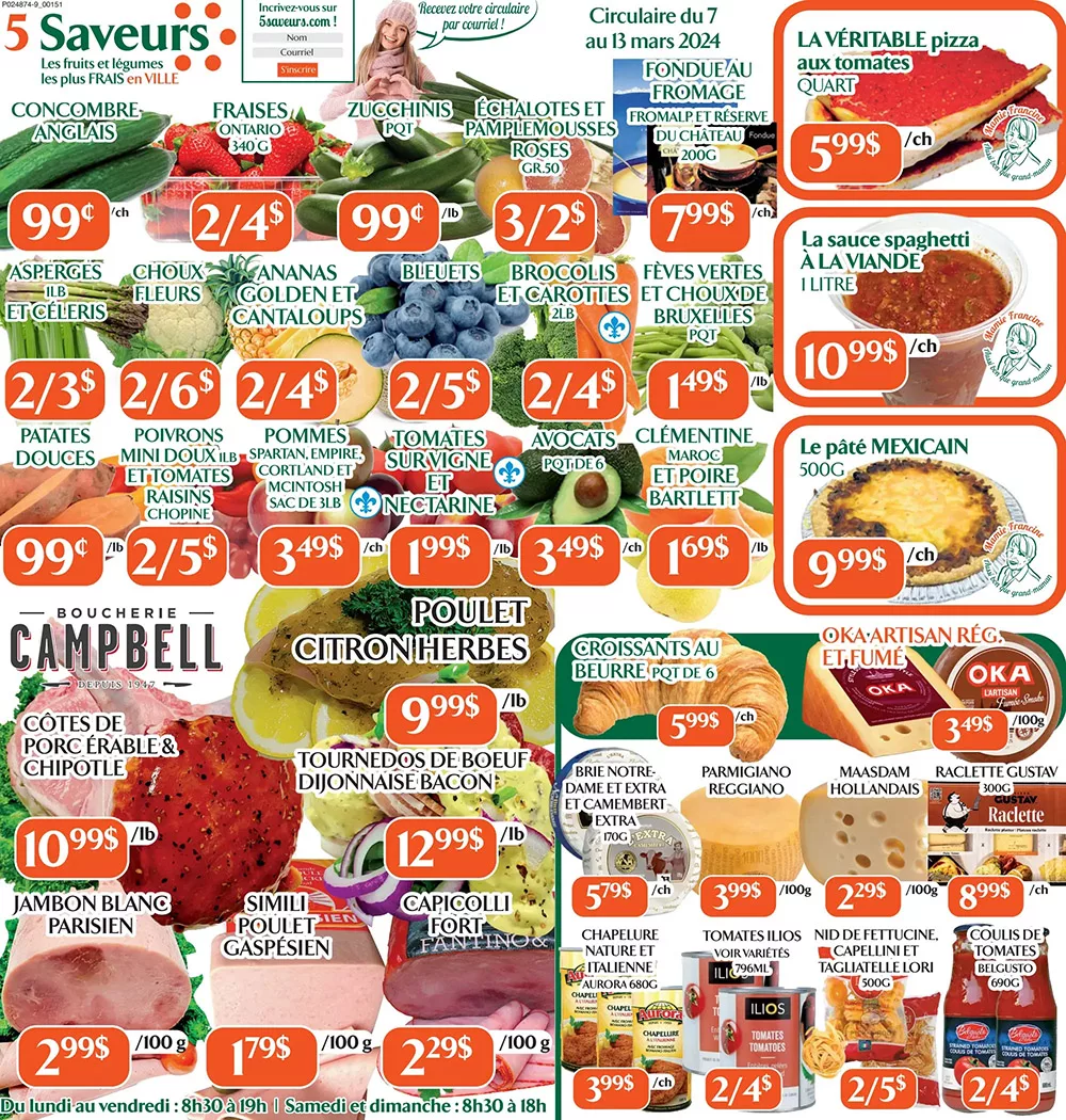 Circulaire Marché Le 5 Saveurs Du 7 au 13 mars 2024 🍁 Plusieurs Rabais 📌